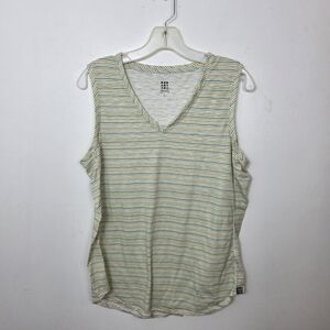 Title Nine Beige Blue Yellow Striped Stretchy Outdoor V-Neck Sleeveless Shirt L‎